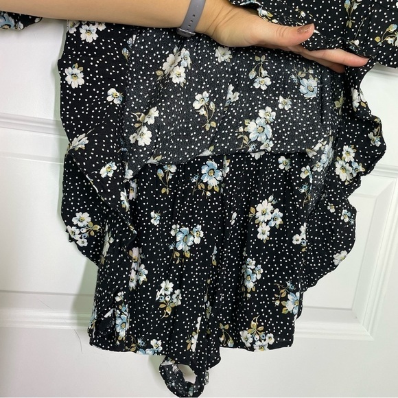 Loft Women’s Floral Polka Dot Wrap Romper Dress Size 4 Flutter Ruffle Boho - Picture 9 of 11